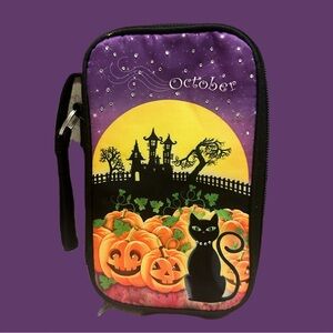 Halloween Themed Wristlet with Cat and Pumpkins
